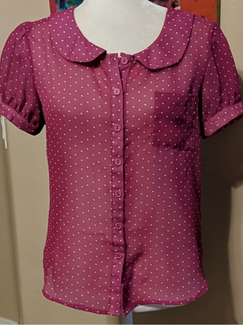 Delia's women's size M sheer pink polka dot blouse
